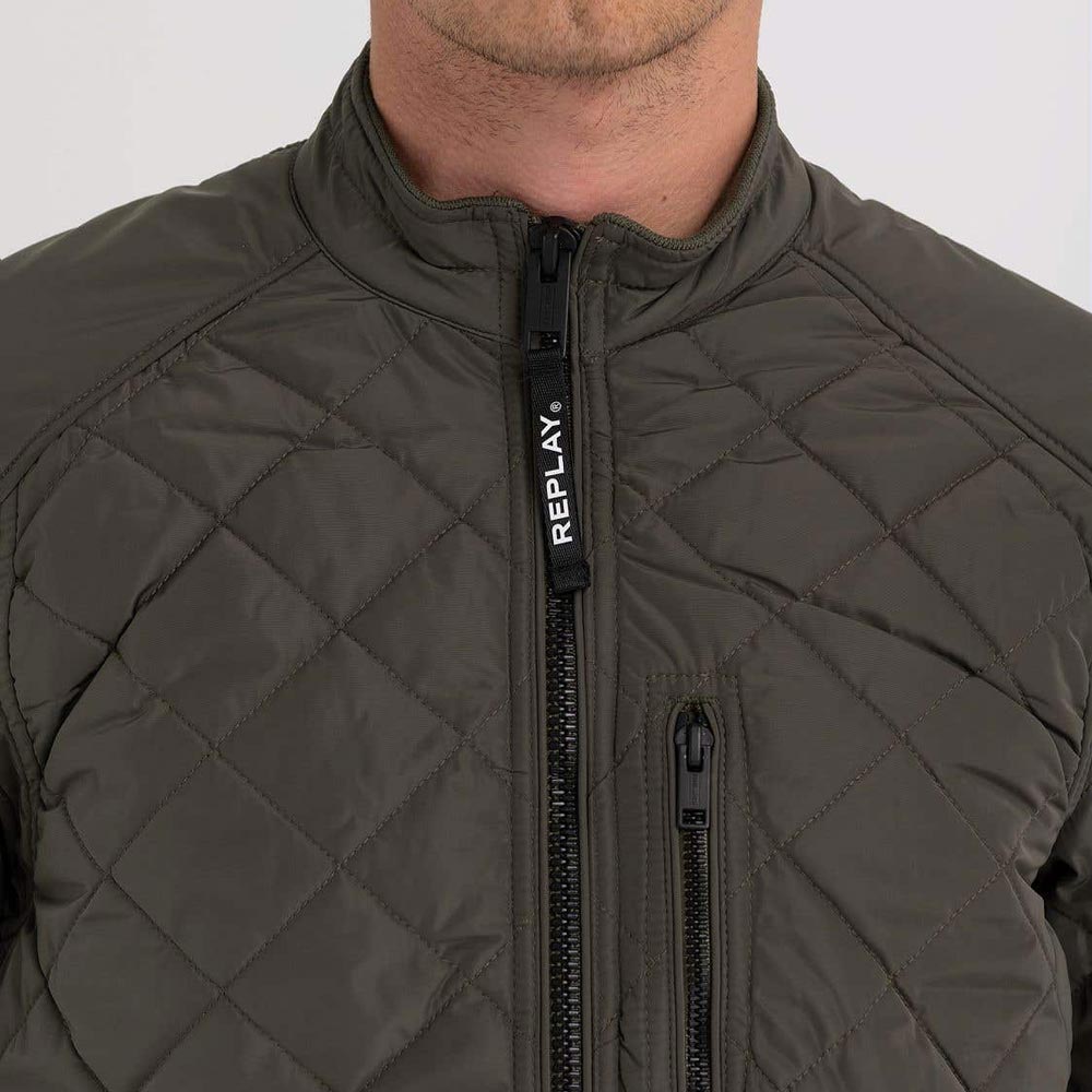 Quilted Moto Jacket - Khaki
