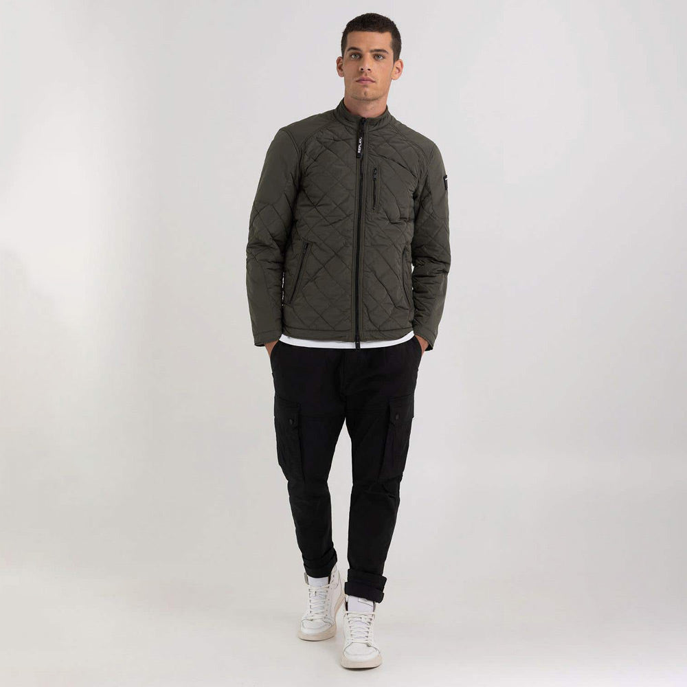 Quilted Moto Jacket - Khaki