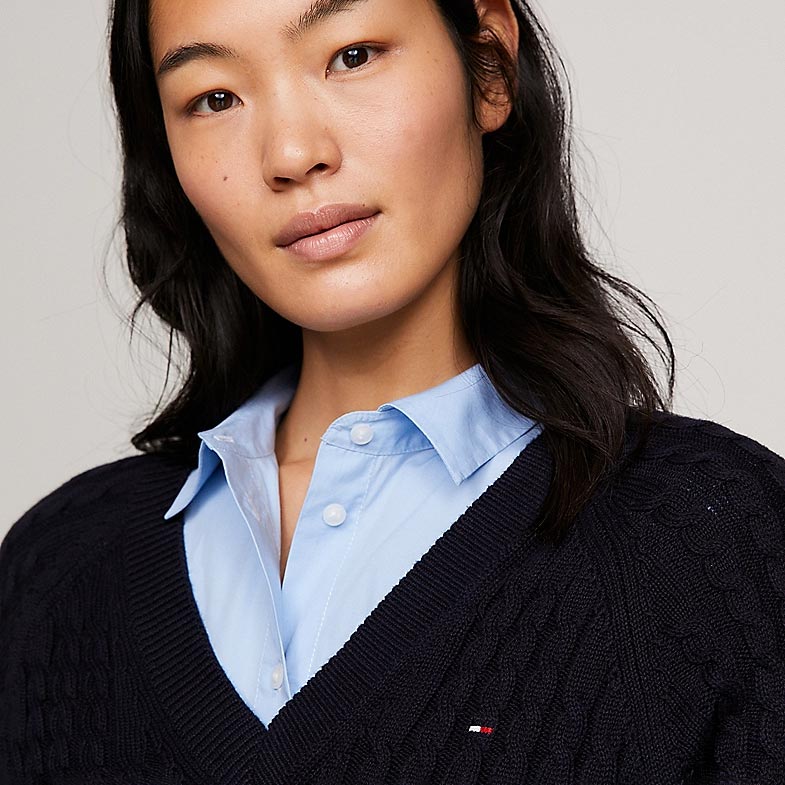 Cable Knit Sweater - Navy