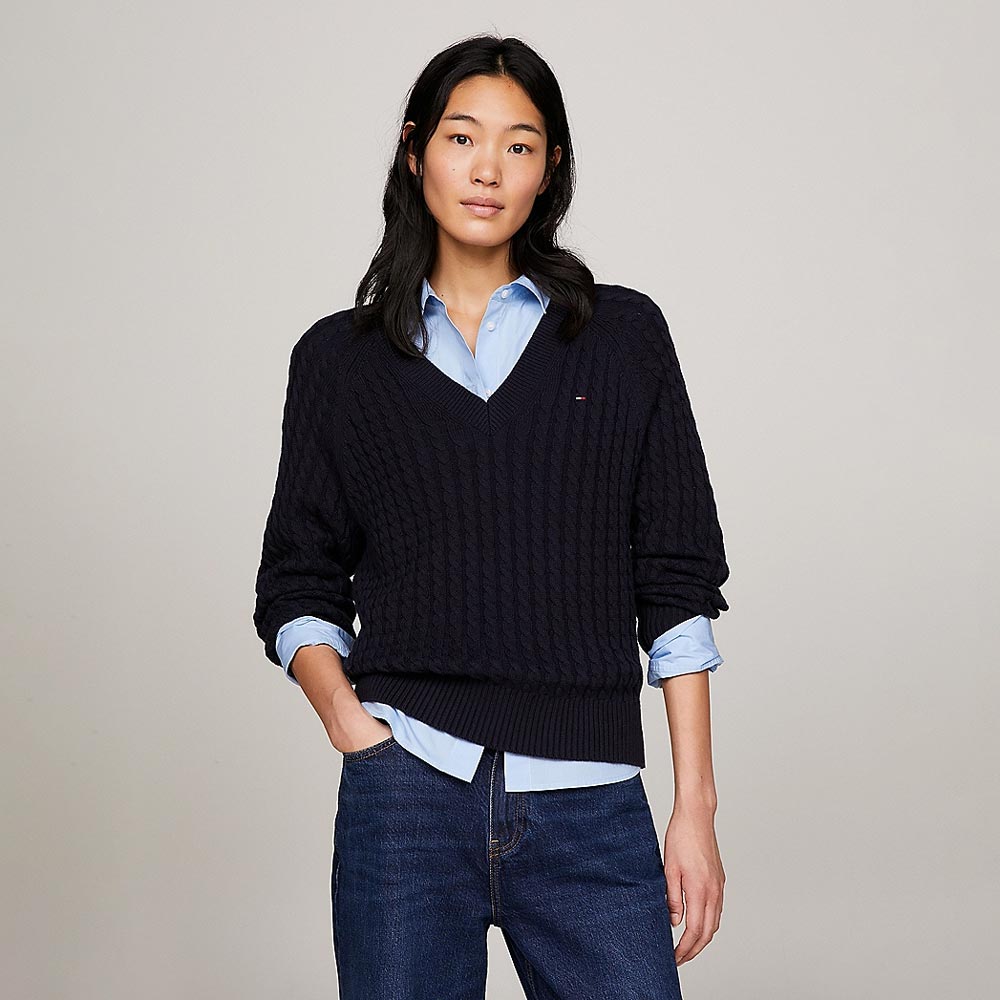 Cable Knit Sweater - Navy