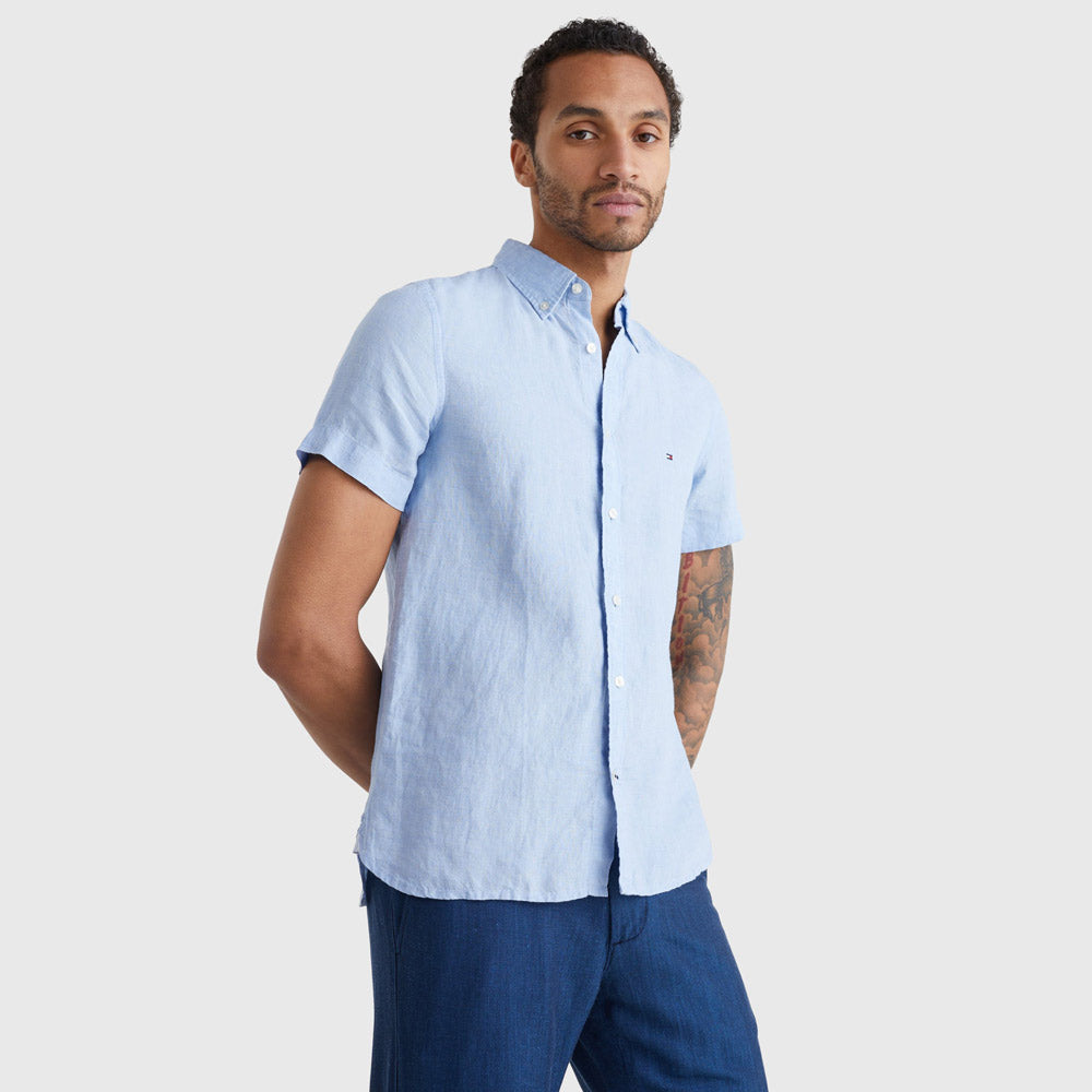 Pigment Dyed Short Sleeve Shirt - Light Blue