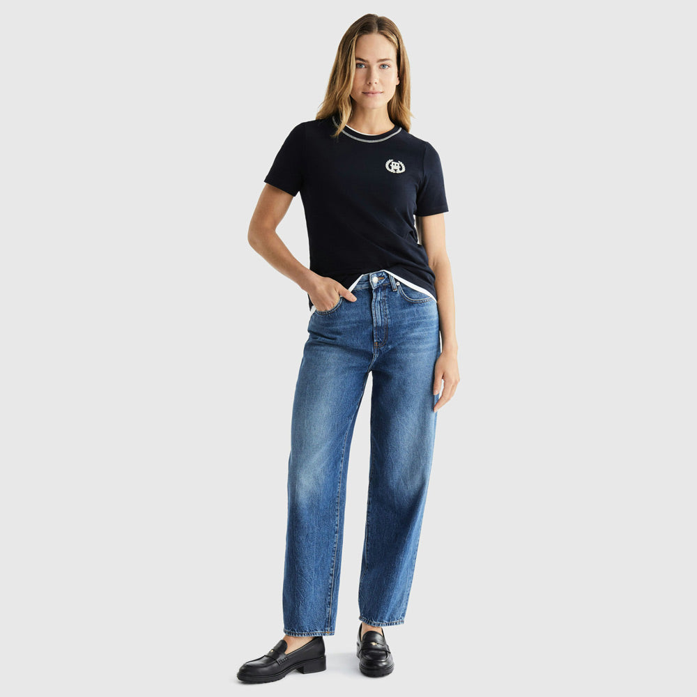 Laurel Embroidery T-Shirt - Navy
