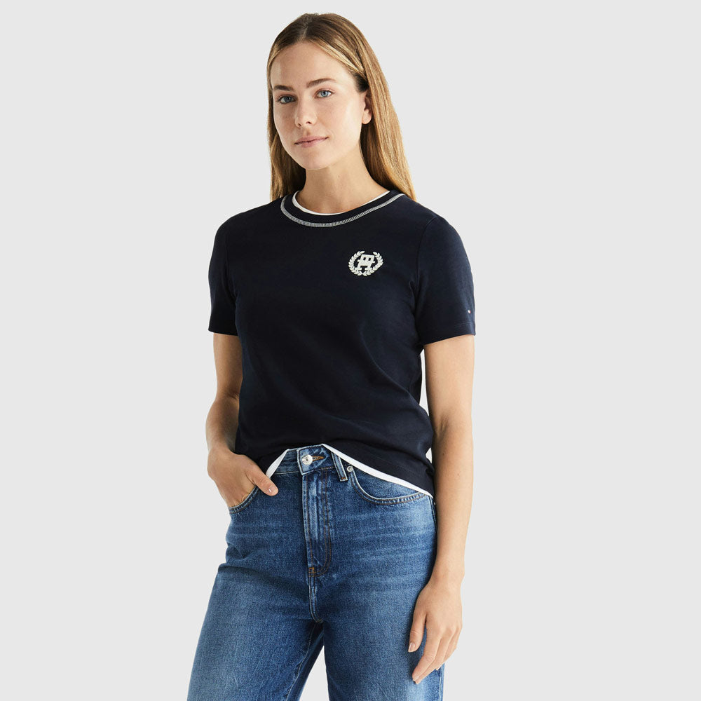 Laurel Embroidery T-Shirt - Navy