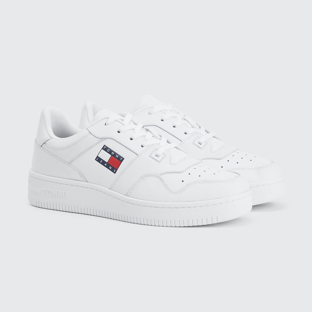 Retro Leather Basket Trainers - White