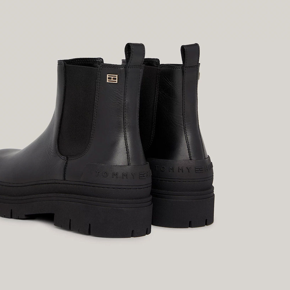 Leather Flat Boot - Black