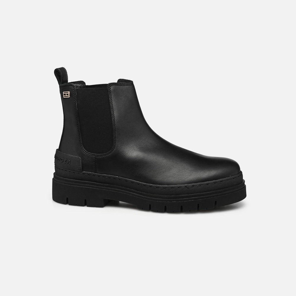 Leather Flat Boot - Black