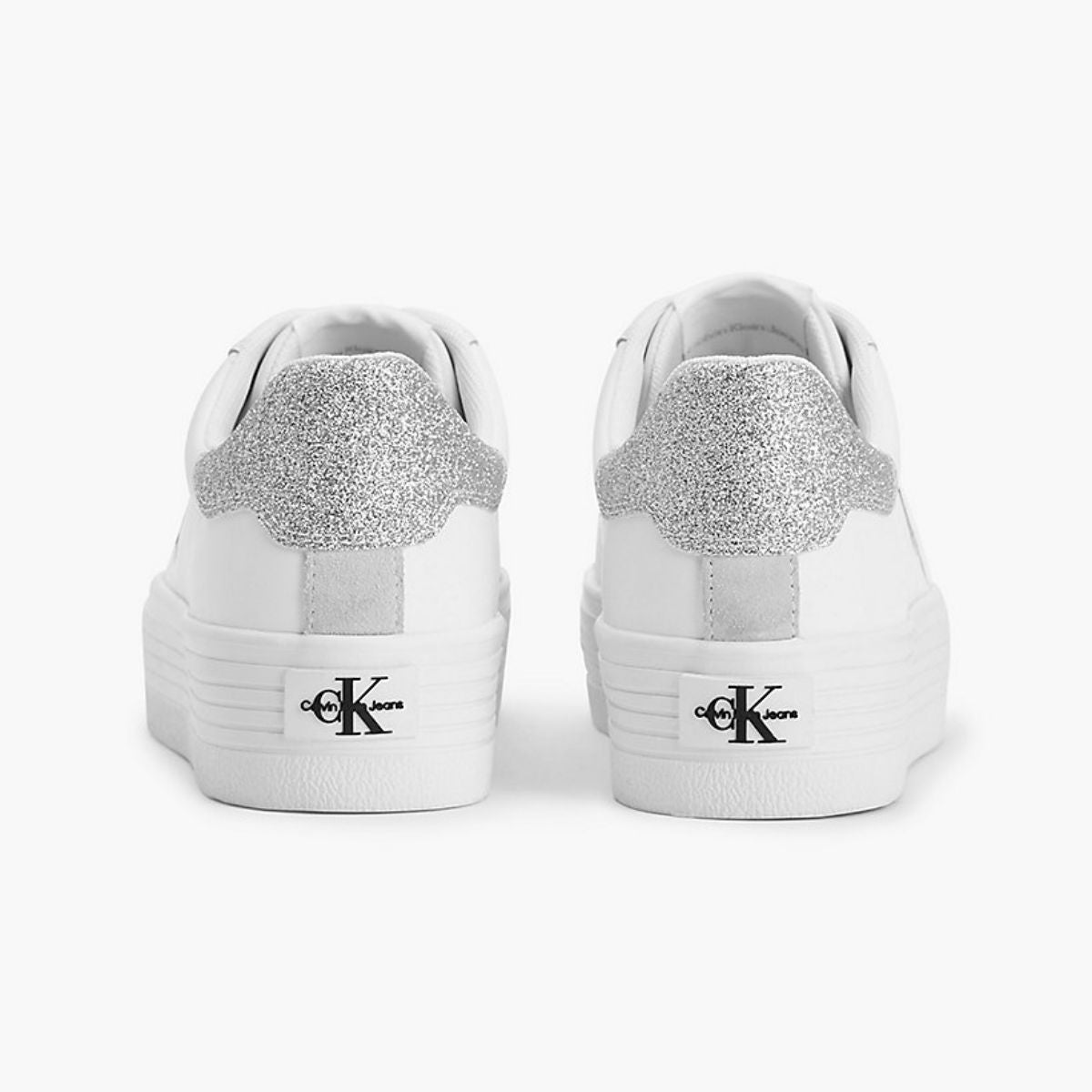 Leather Platform Trainers Mono White