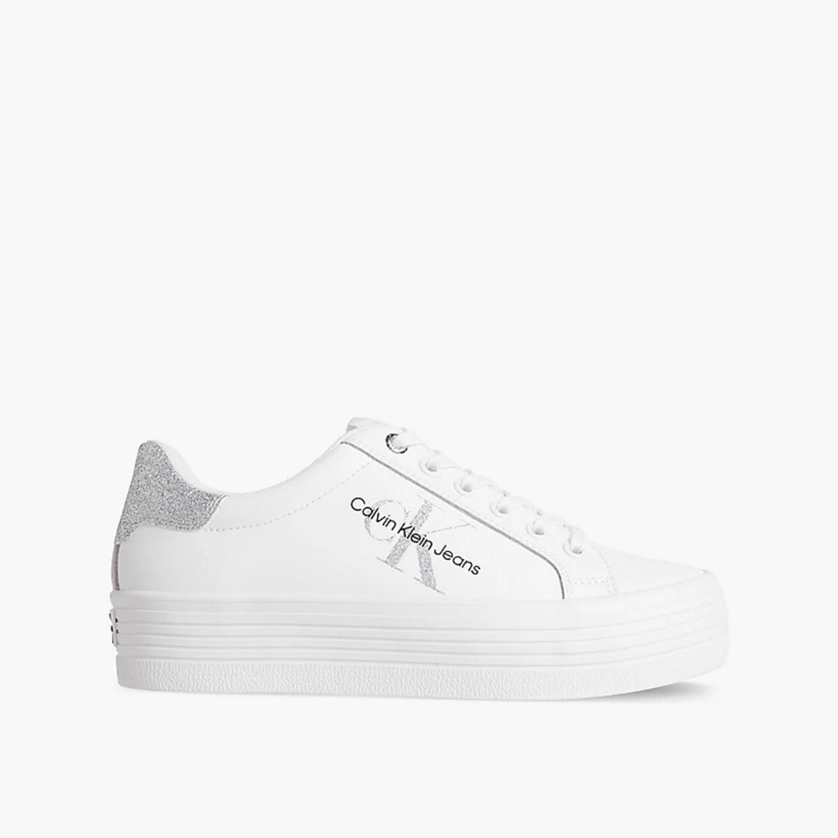 Leather Platform Trainers Mono White