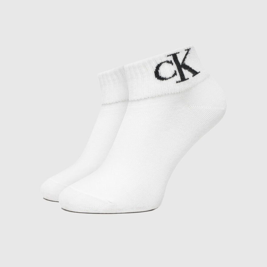 Calvin Klein 2 pack Quarter Monogram Socks - White |ThirdBaseUrban