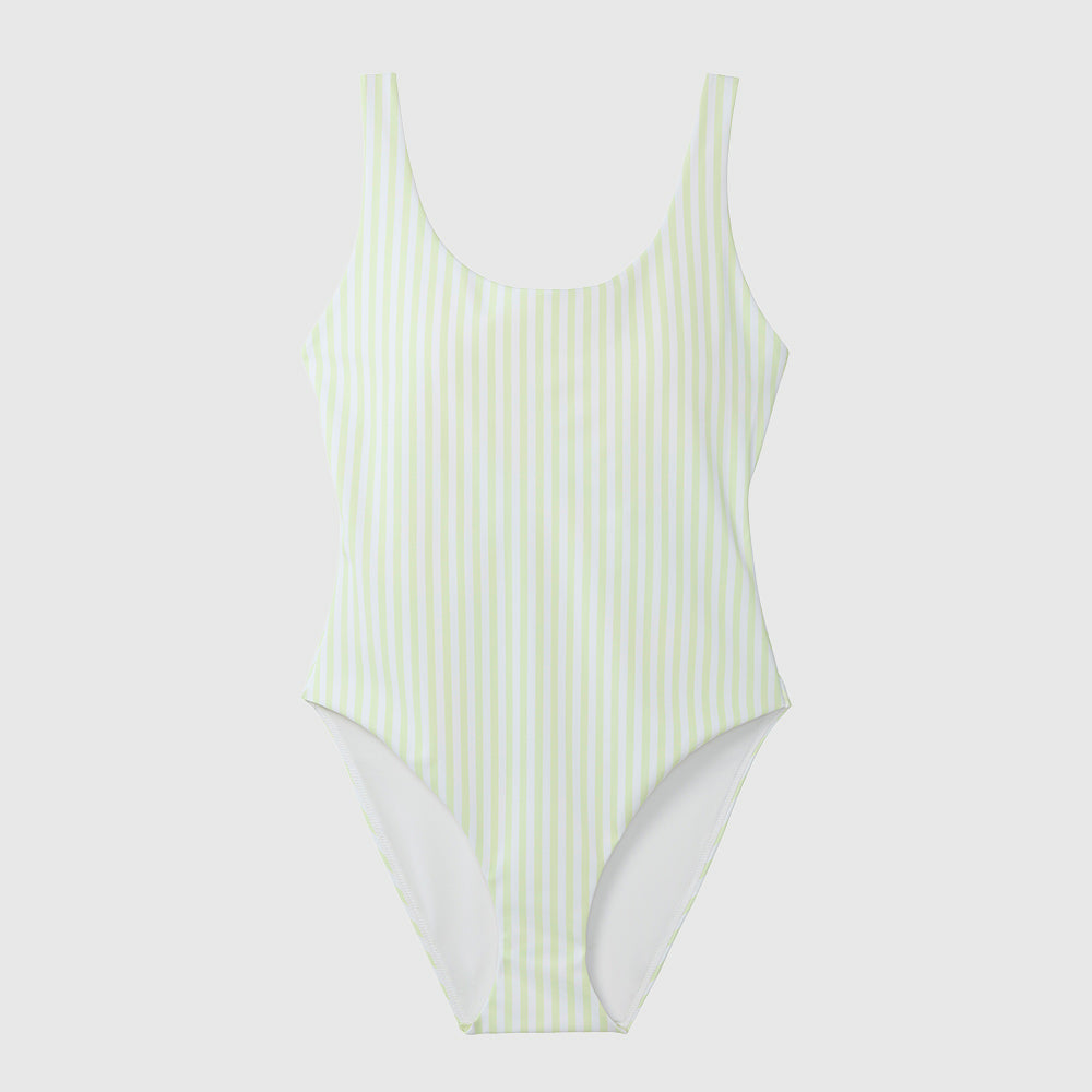 Striped Scoop Back Swimsuit - Pale Yellow