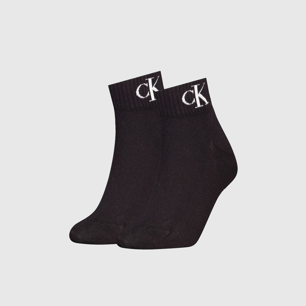 Calvin Klein 2 Pack Quarter Monogram Sock - Black  |ThirdBaseUrban