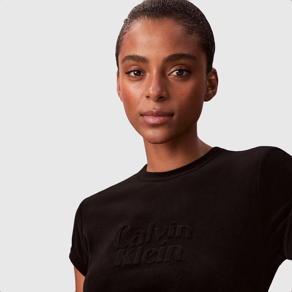 Velour Embossed Mini Dress - Black
