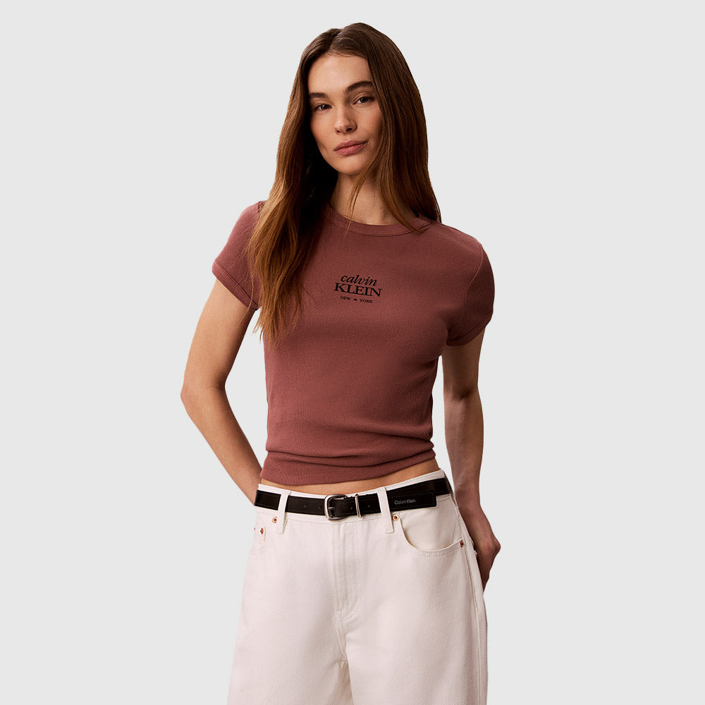 Rib Logo T-Shirt - Brown
