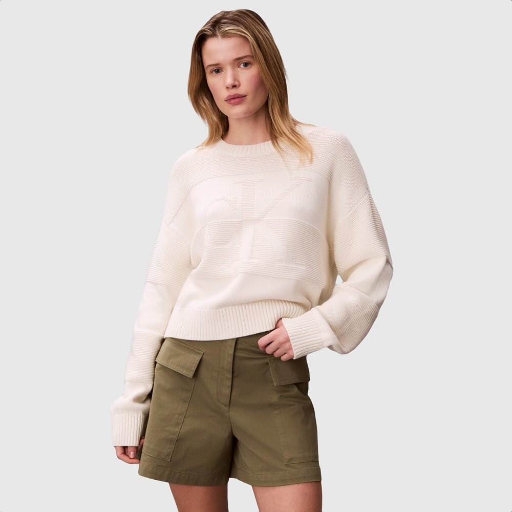 Calvin Klein Tonal Logo Sweater - Offwhite |ThirdBaseUrban