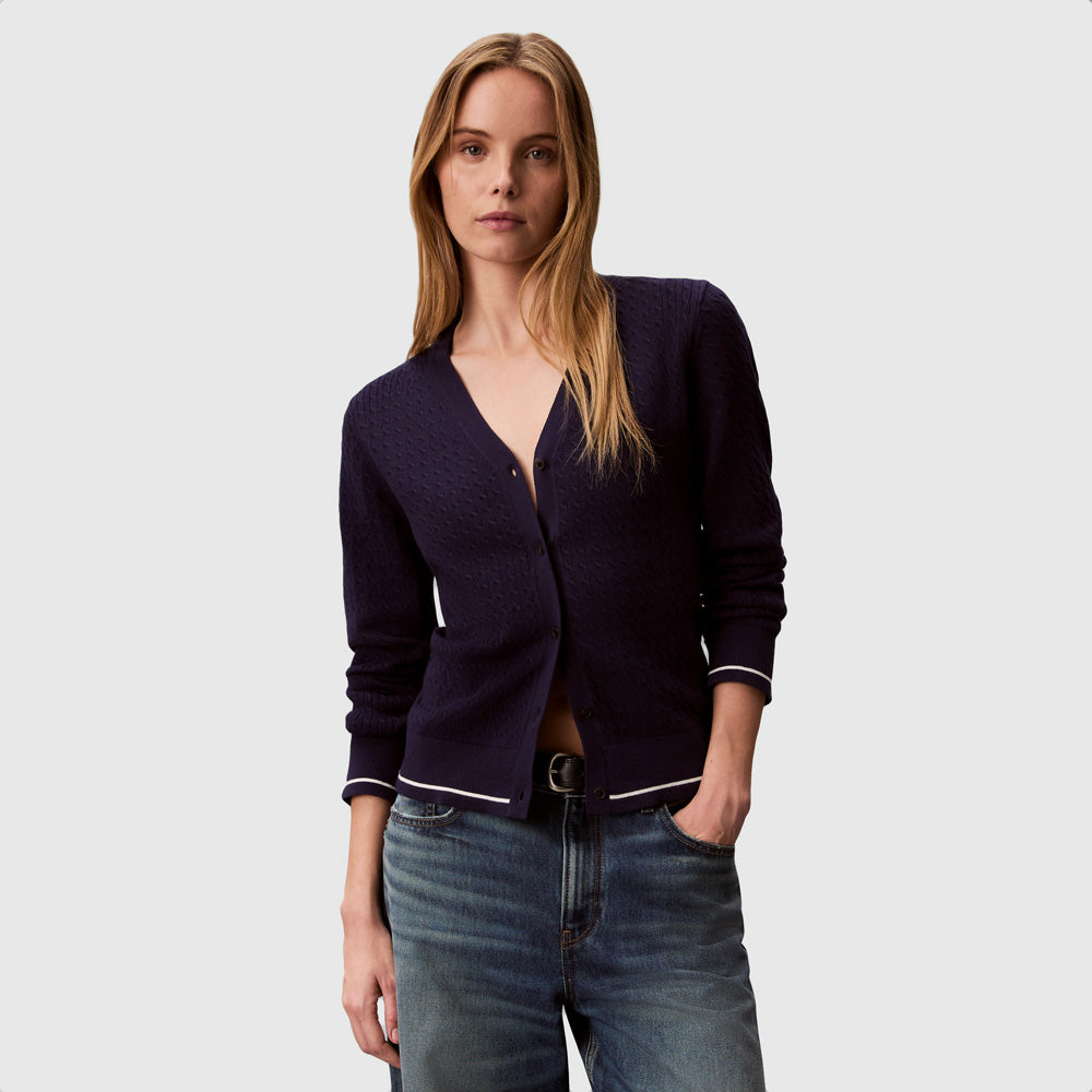 Calvin Klein Woven Cable Cardigan - Navy |ThirdBaseUrban