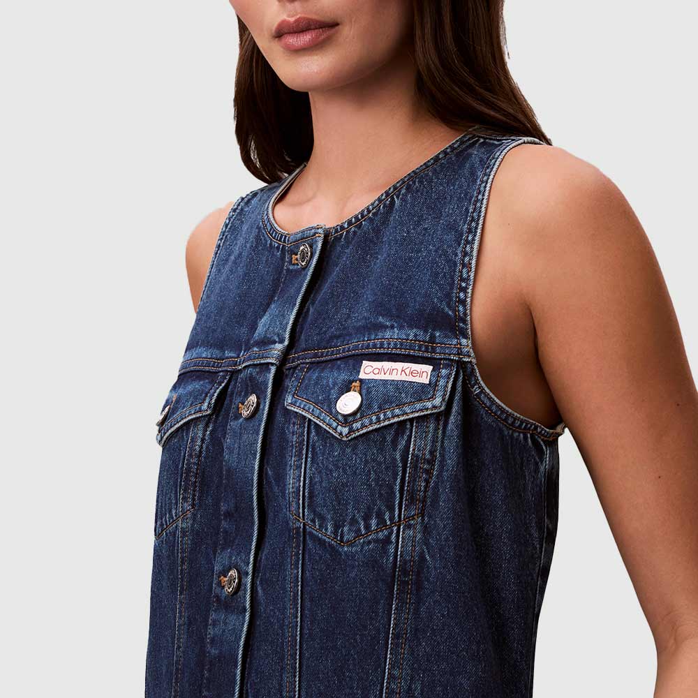 Sleeveless Denim Trucker Dress - Denim Dark