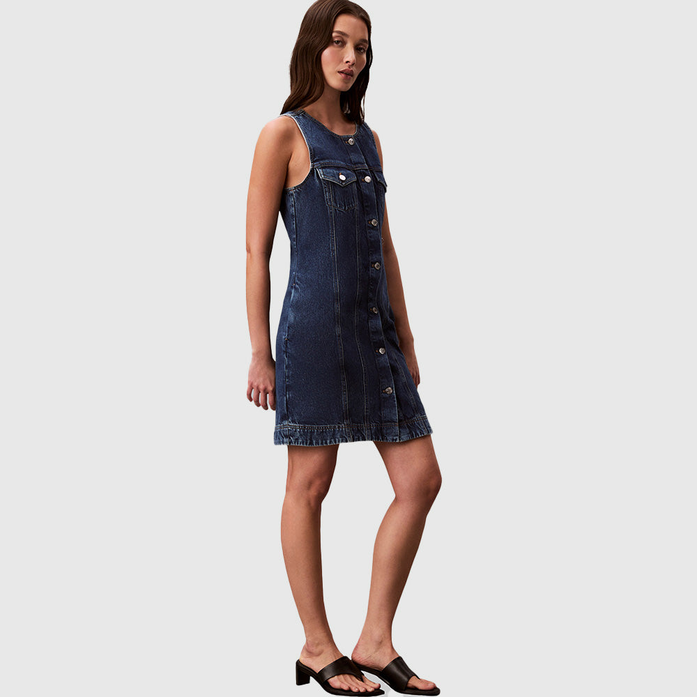 Sleeveless Denim Trucker Dress - Denim Dark