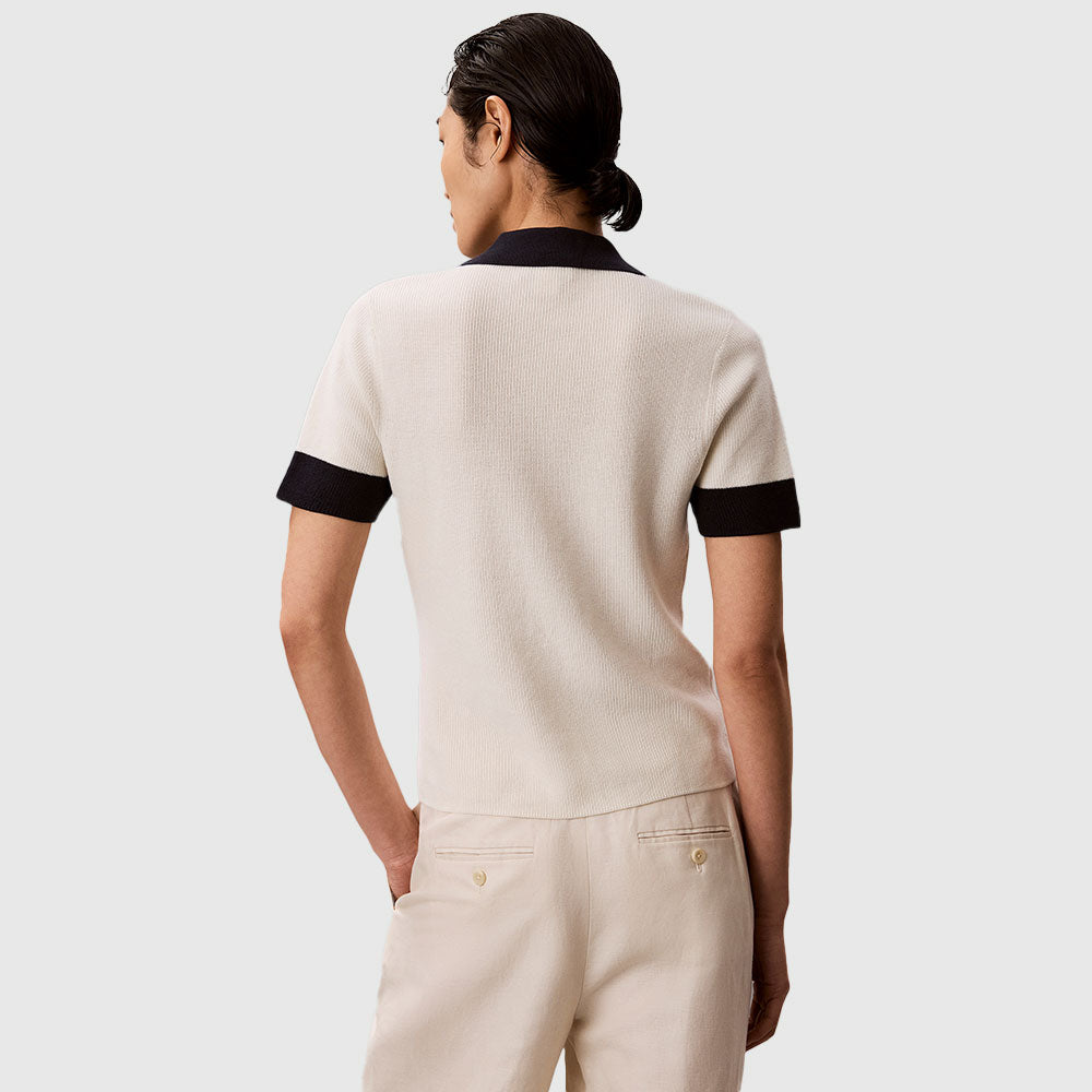 Two-Tone Cotton Knit Polo Shirt - Offwhite