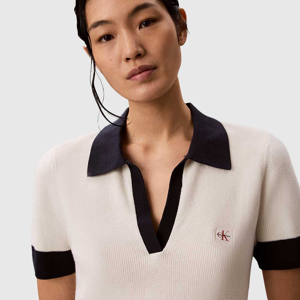 Two-Tone Cotton Knit Polo Shirt - Offwhite