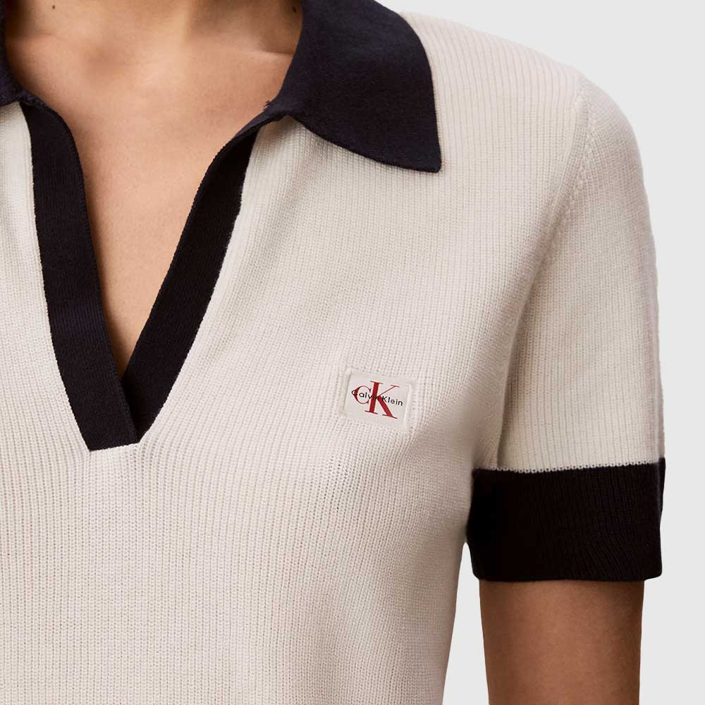 Two-Tone Cotton Knit Polo Shirt - Offwhite