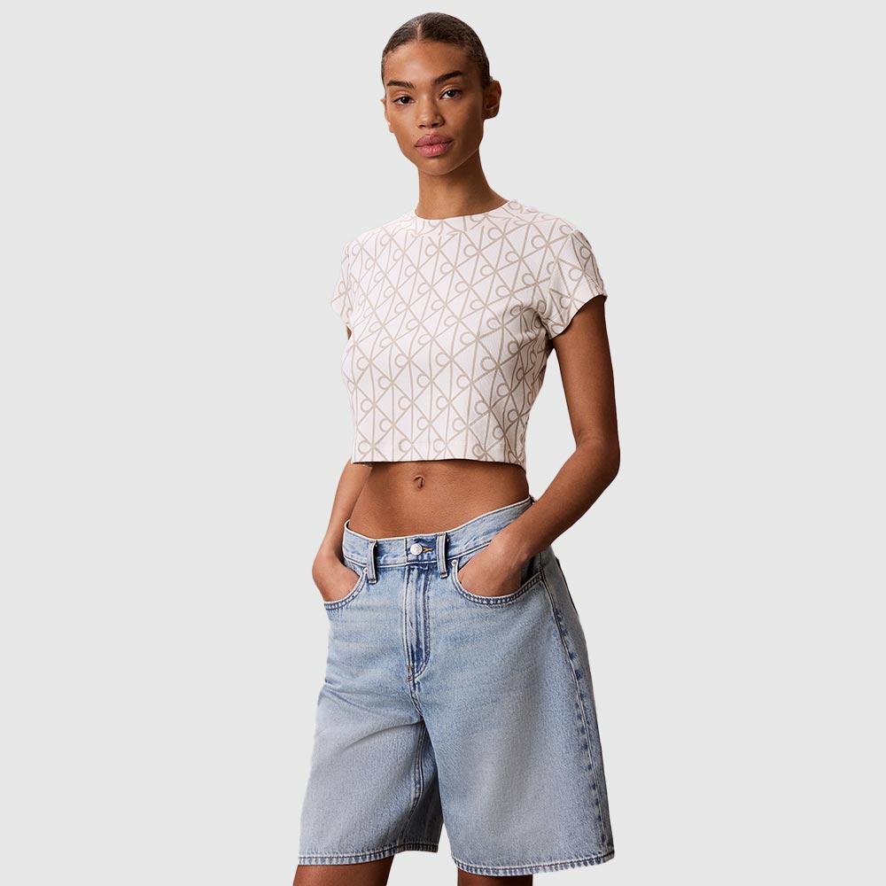 Emblem Print Cropped T-shirt - Offwhite