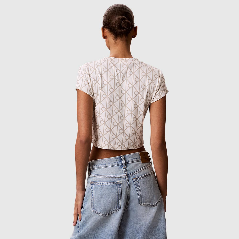 Emblem Print Cropped T-shirt - Offwhite