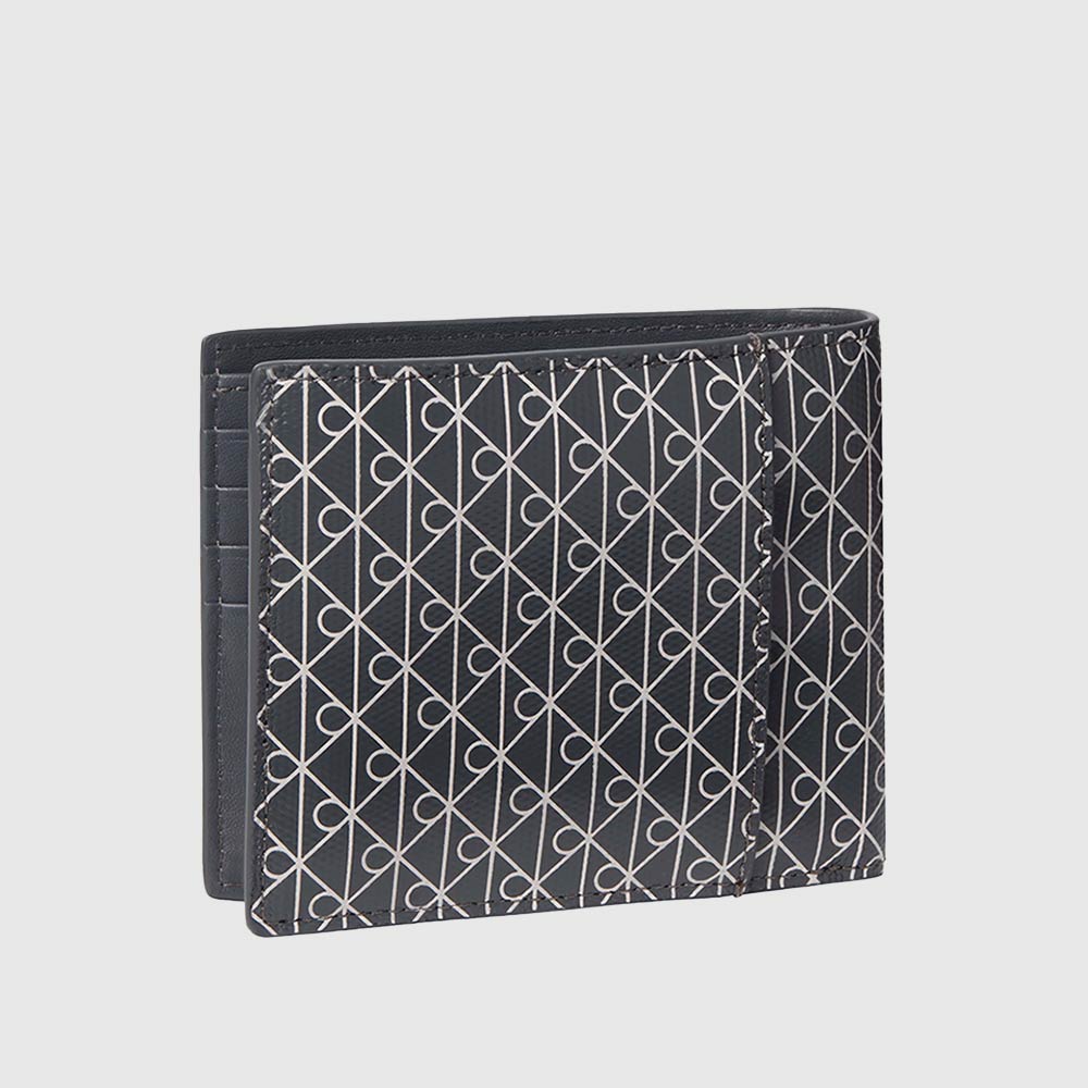 Monogram Print Bi-Fold Wallet - Dark Grey