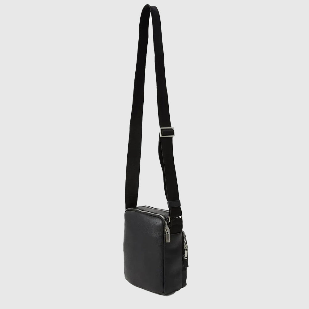 Raised Pocket Reporter Crossbody Bag - Black