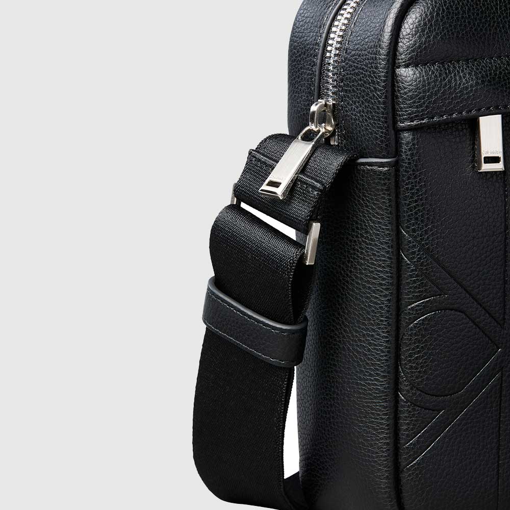 Allover Embossed Emblem Logo Reporter Bag - Black