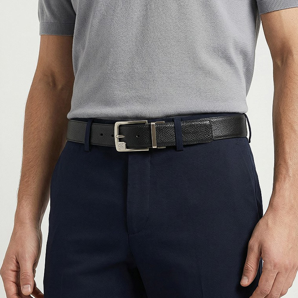 Textured Buckle Leather 35mm Belt - Black Multi
