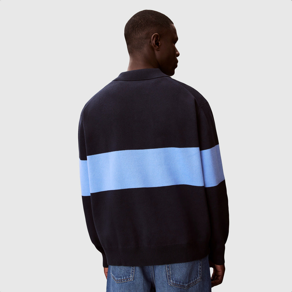 Placed Stripe Golfer Sweatshirt - Navy