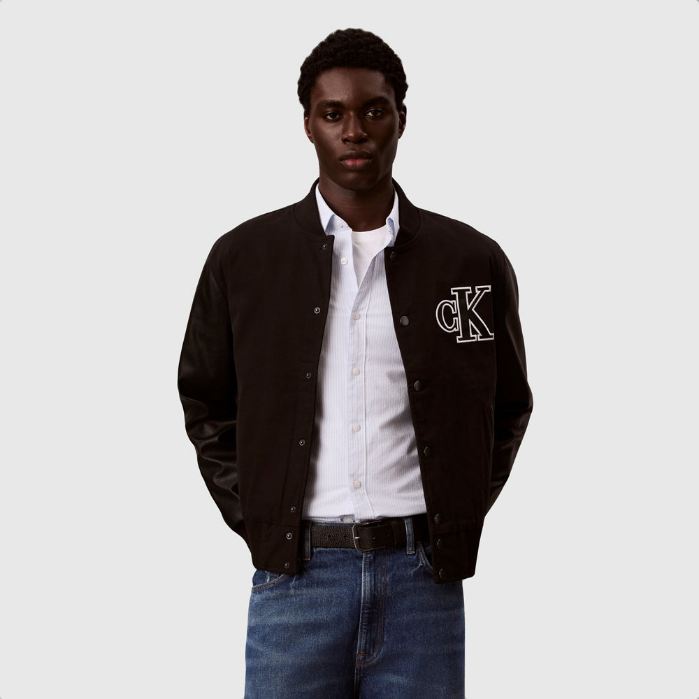 Calvin Klein Matty Canvas Varsity Jacket - Black |ThirdBaseUrban