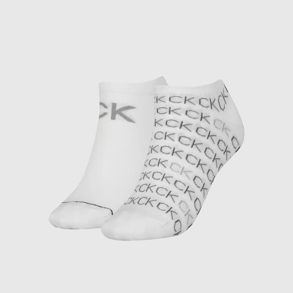 Calvin Klein 2 Pack All Over Logo Socks - White |ThirdBaseUrban