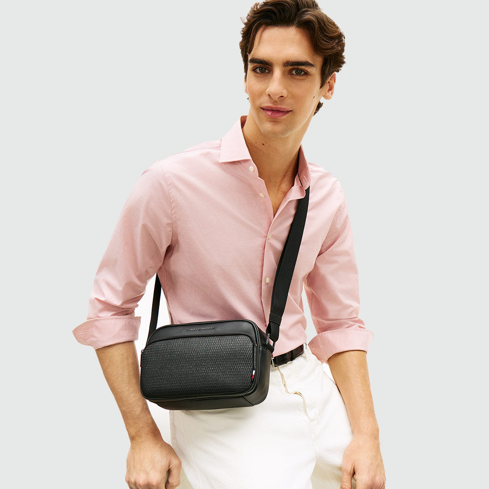 Woven Crossbody Camera Bag - Black