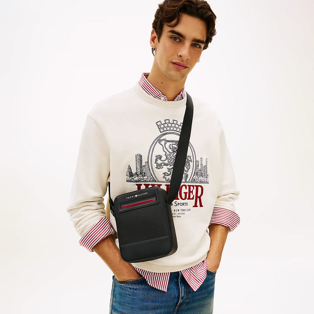 Metal Logo Crossbody Reporter Bag - Black