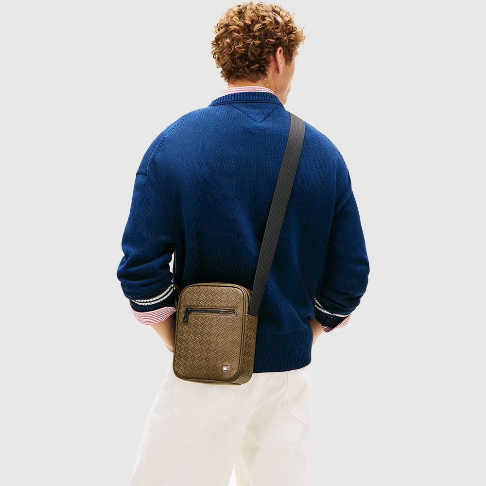 Embossed Flag Crossover Reporter Bag - Olive Green