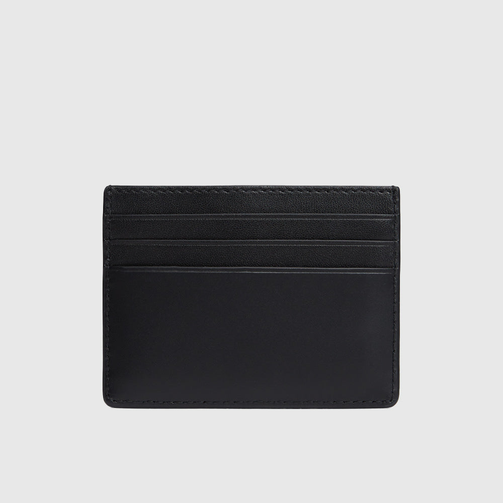 Embossed Flag Leather Credit Card Holder - Black