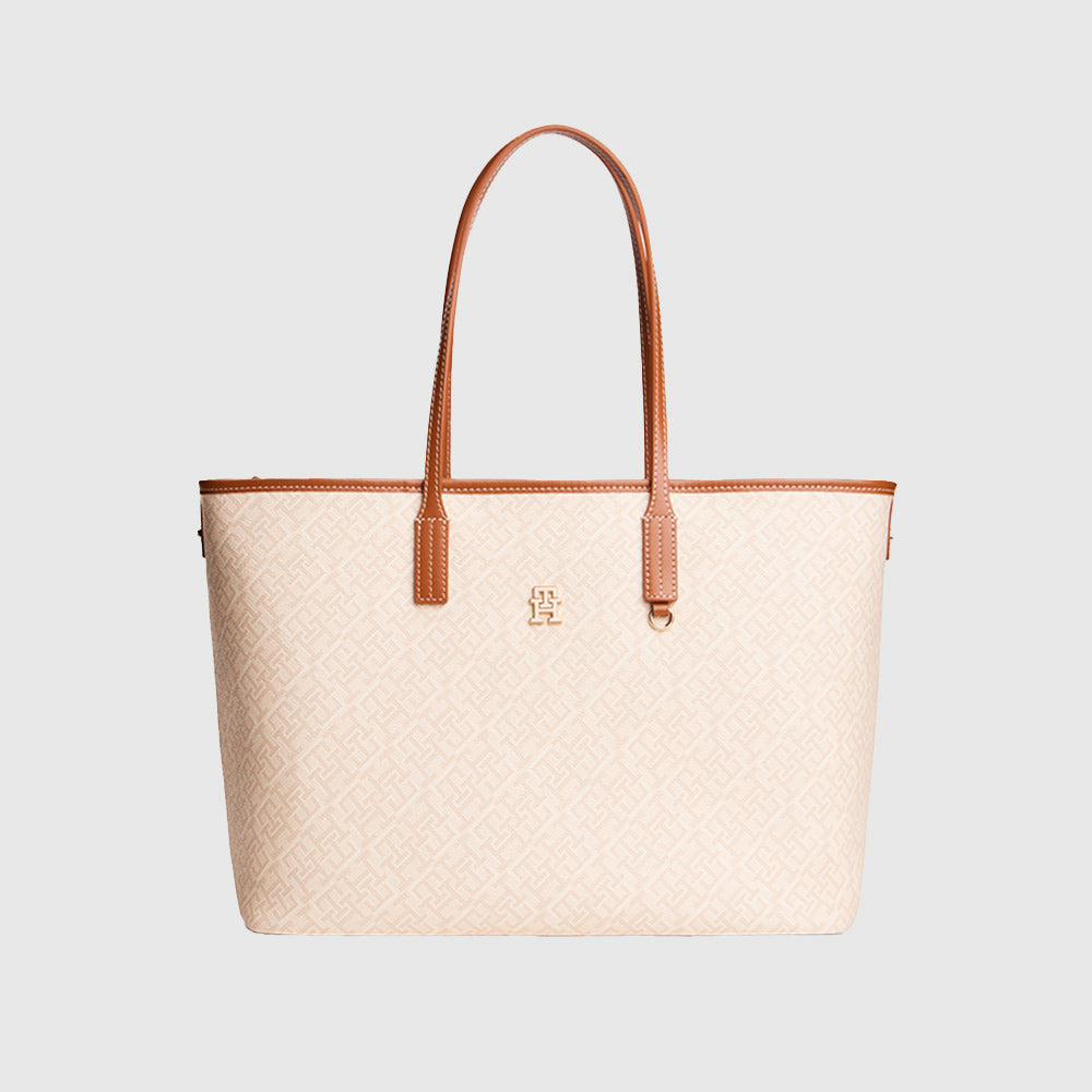 Monoplay Tote Leather Bag - Beige