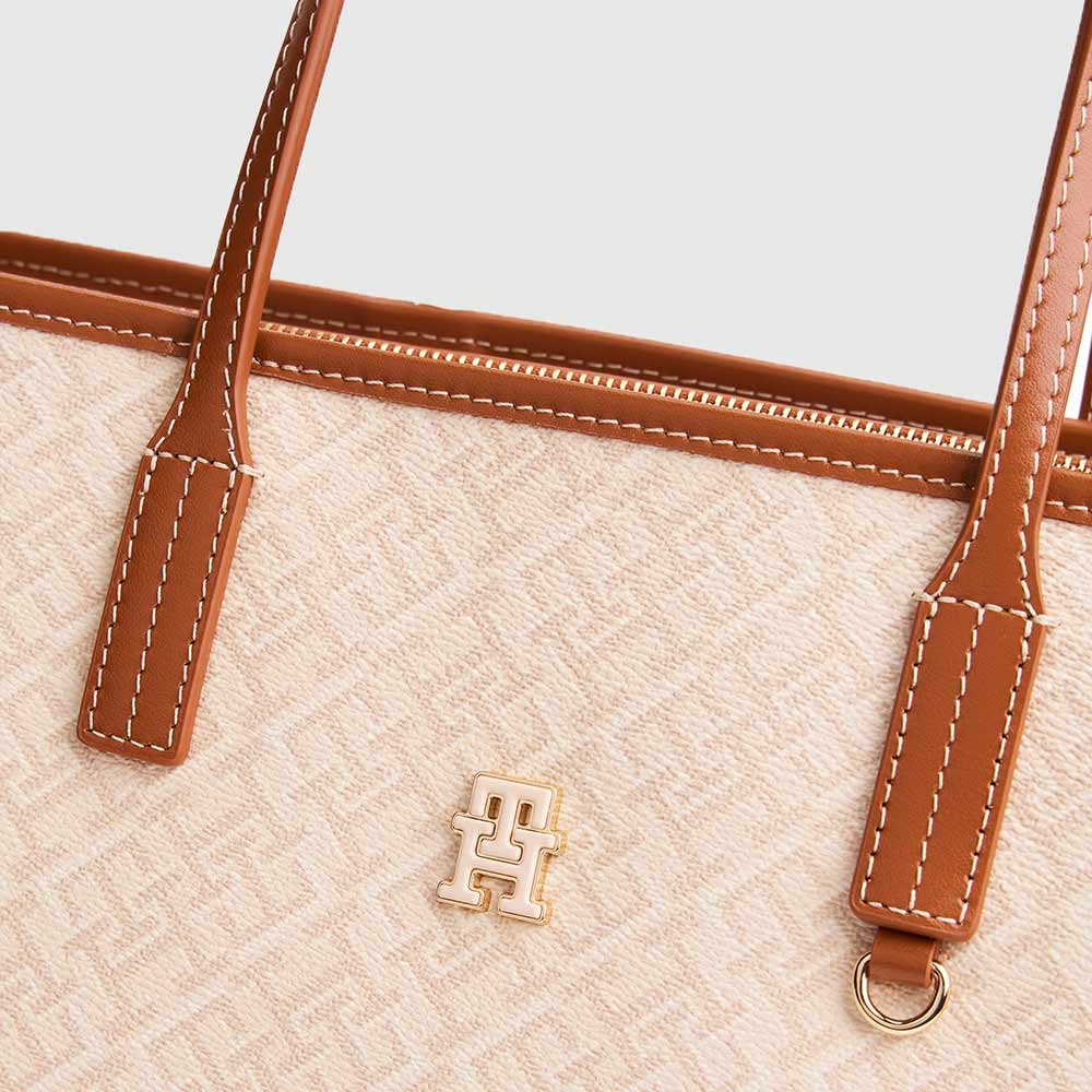 Monoplay Tote Leather Bag - Beige