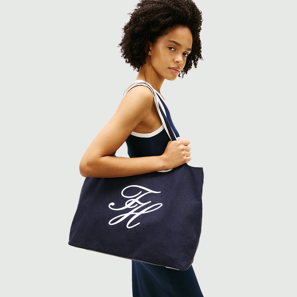 Canvas Beach Tote Bag - Navy