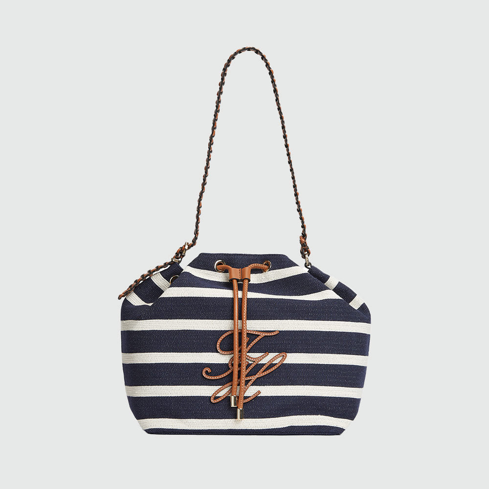 Stripe Logo Adjustable Bucket Bag - Navy Multi