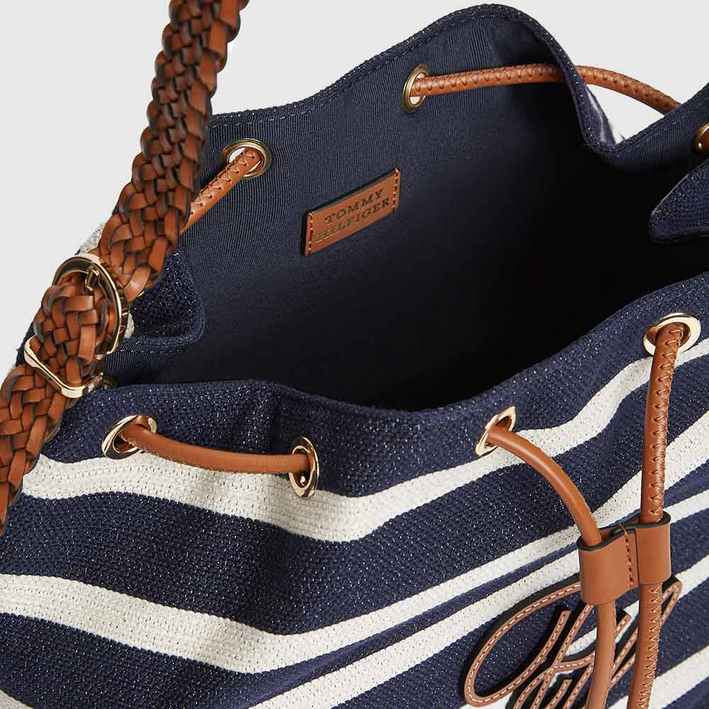 Stripe Logo Adjustable Bucket Bag - Navy Multi