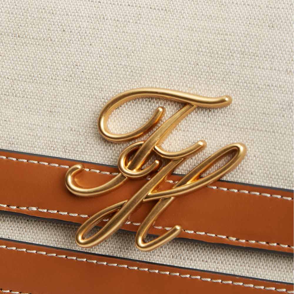 Canvas Leather Trim Crossbody Bag - Cognac