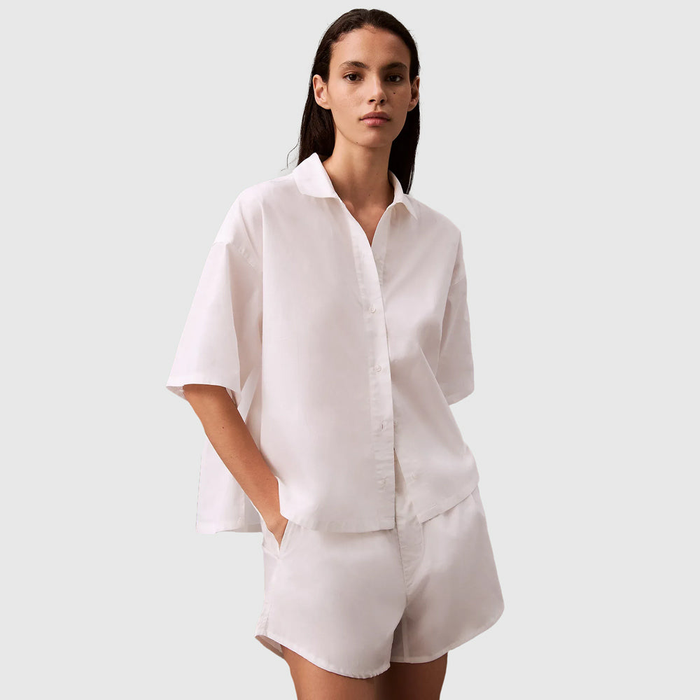 Calvin Klein Button Down Sleep Shirt - White  |ThirdBaseUrban