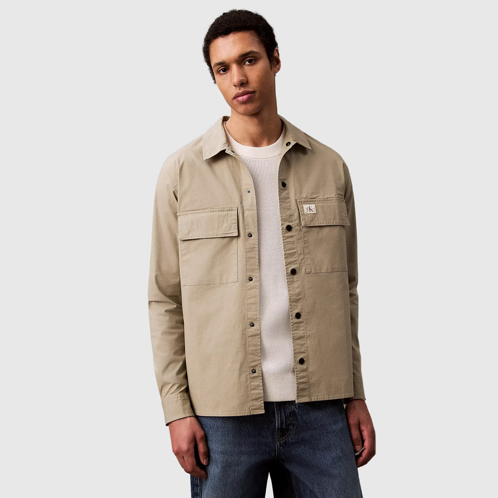 Calvin Klein Cotton Cargo Overshirt - Brown |ThirdBaseUrban