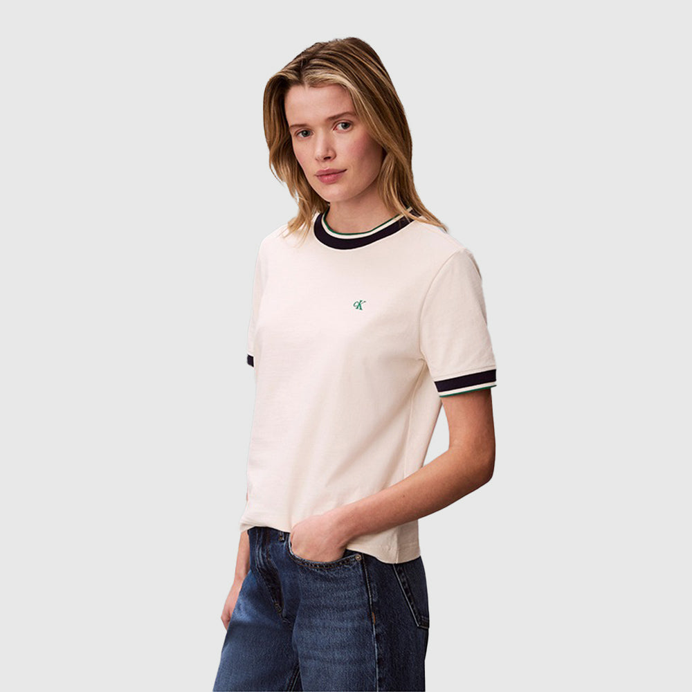 Monogram Stripe Trim T-Shirt - Off White