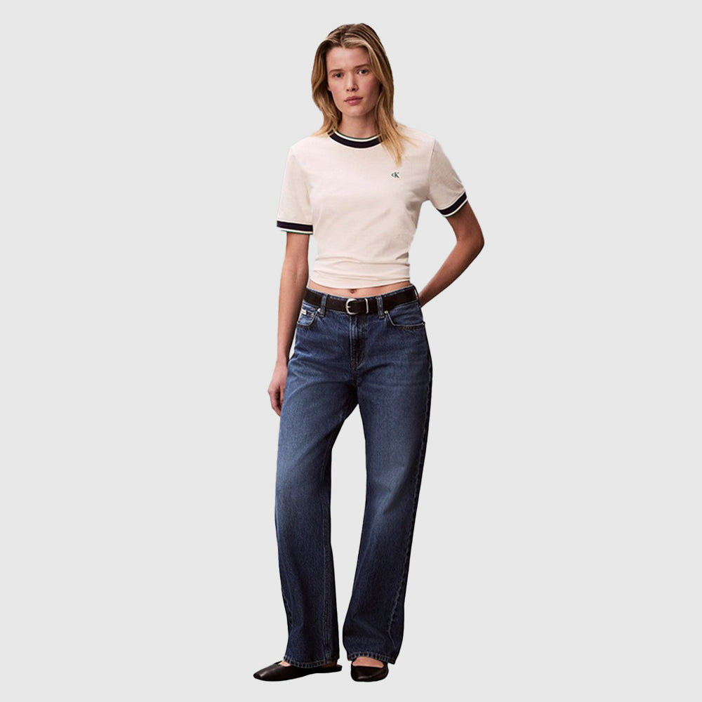 Monogram Stripe Trim T-Shirt - Off White