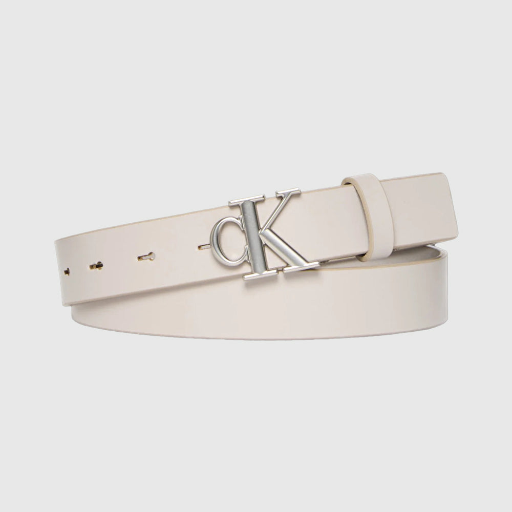 Calvin Klein Monogram Plaque Buckle Belt - Cream |ThirdBaseUrban