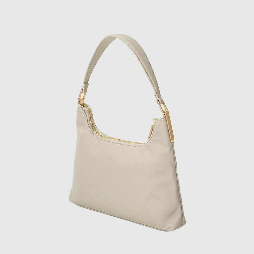 Satin Nylon Shoulder Bag - Beige