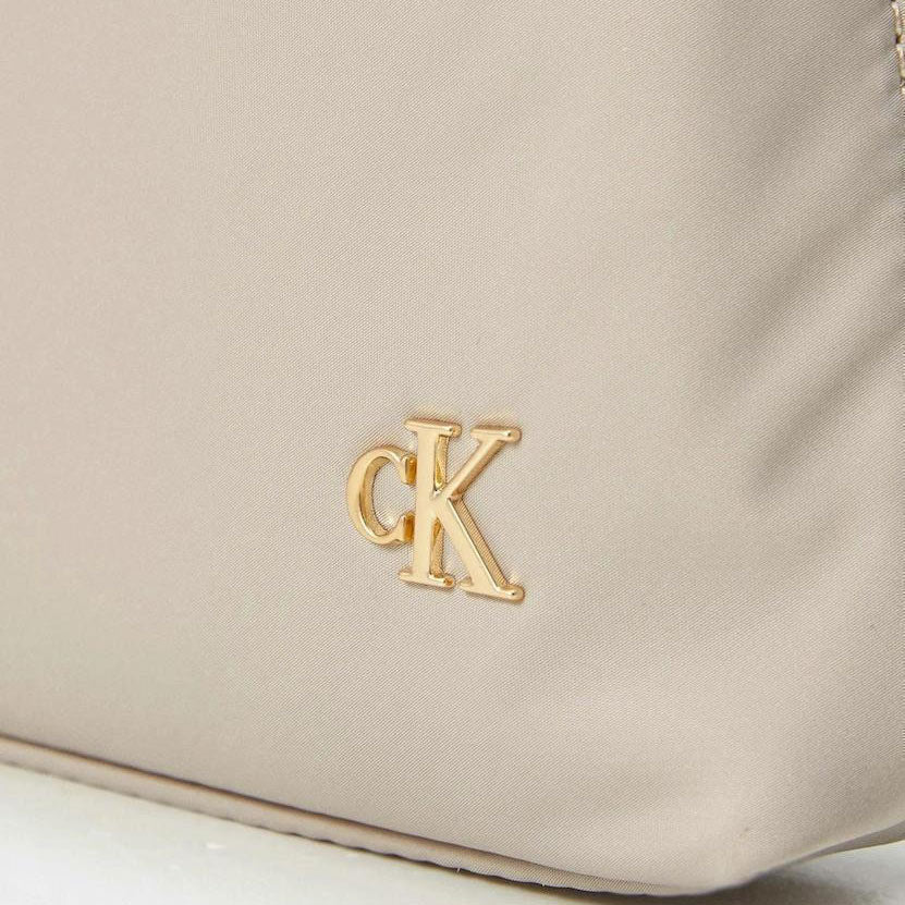 Satin Nylon Shoulder Bag - Beige